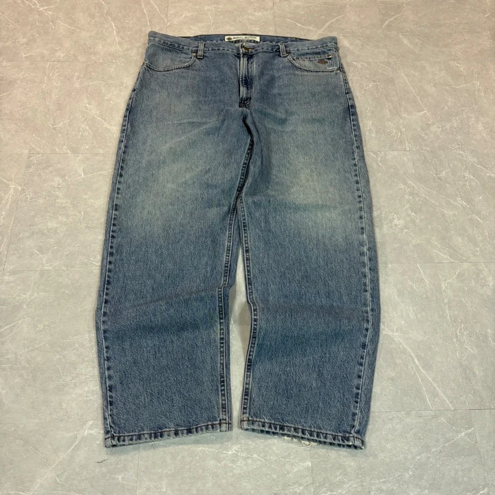 Harley-Davidson Mens Relaxed Fit Wide Leg Blue Denim Jeans 40x30 Vintage Style